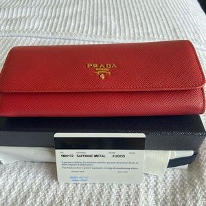 Prada red continental wallet